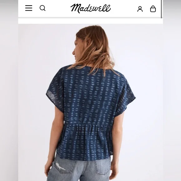 Madewell Shirred Top Indigo Blockprint XS - Picture 6 of 6